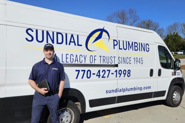 Sundial Plumbing Technician Sundial Plumbing technician in front of service van – Metro Atlanta careers.